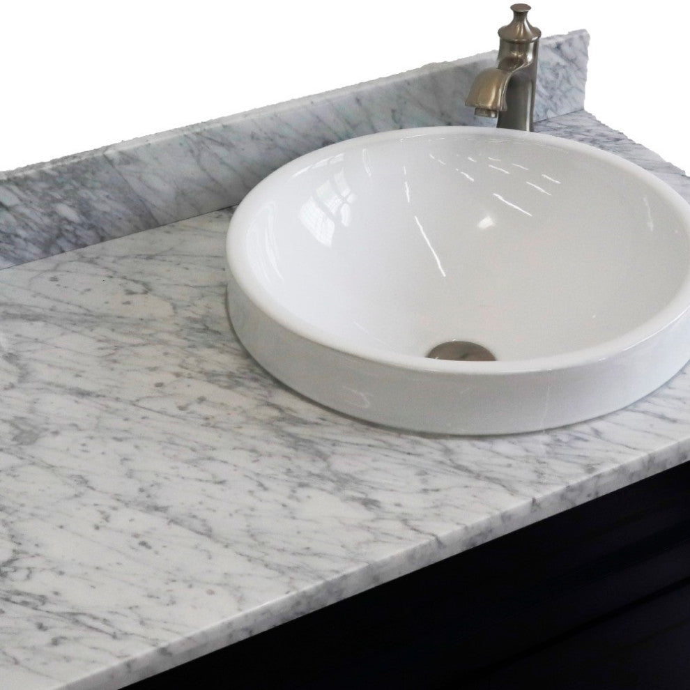 37" Single Sink Vanity, Blue Finish With White Carrara Marble