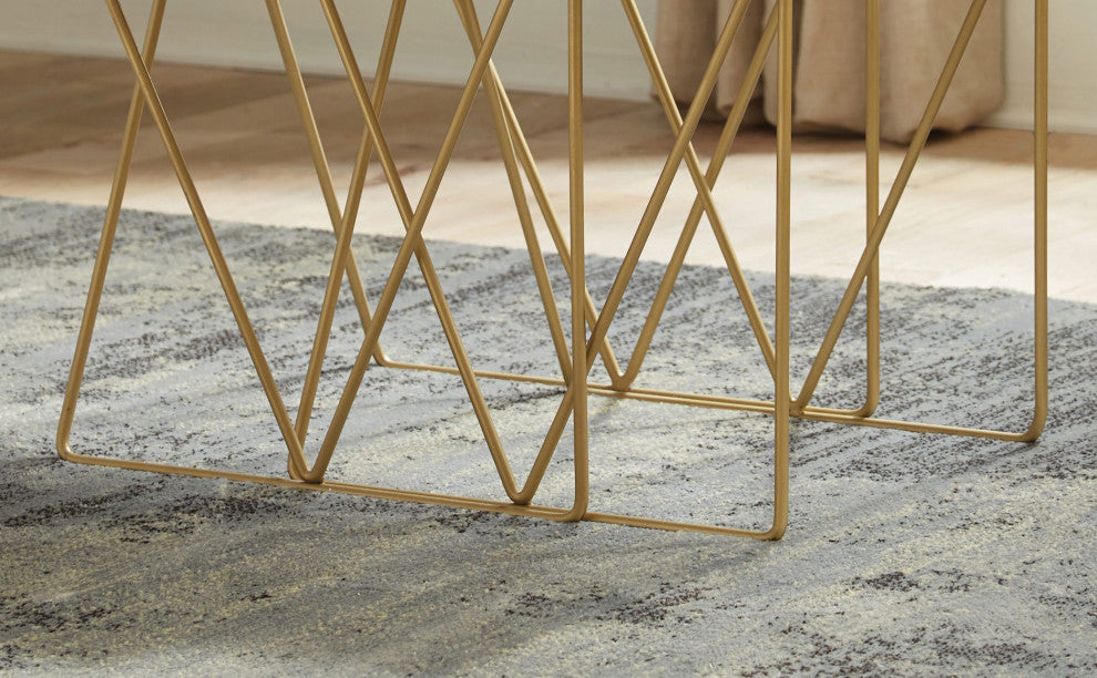 2 Piece Nesting Table Set, White And Gold