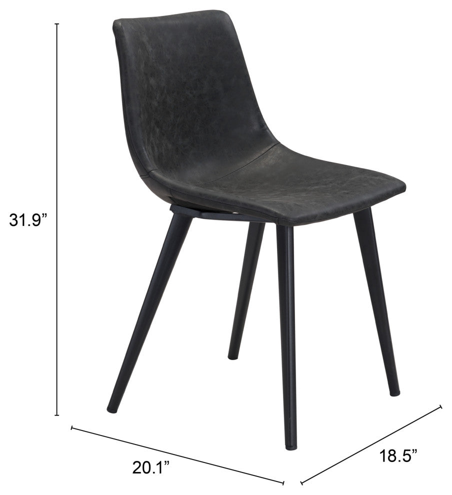 Dining Chair, Set of 2, Faux Vinyl Leather, Steel, Vintage Black, Cafe Bistro