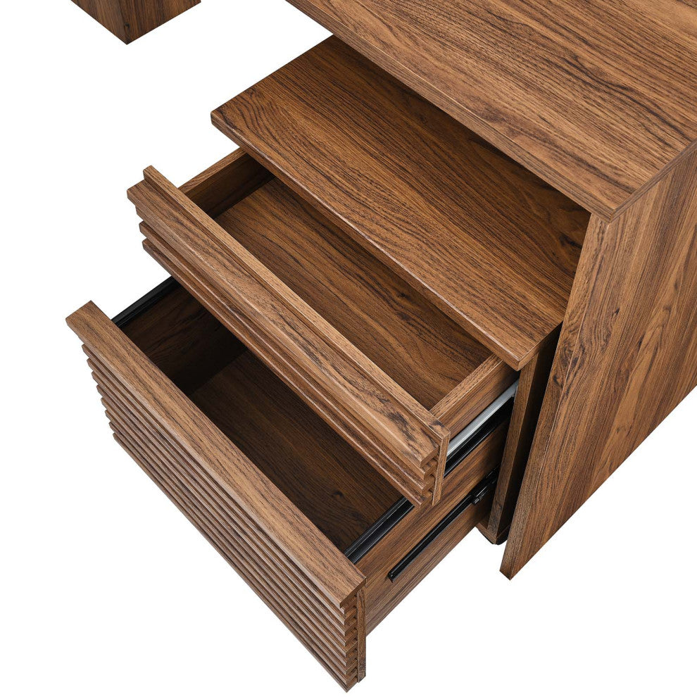 Computer Work Desk, Walnut, Wood, Modern, Mid Century Home Business Office