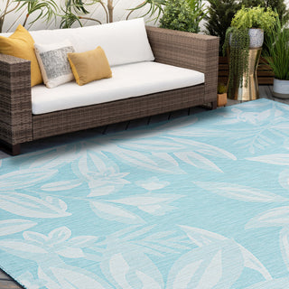 Edda Transitional Floral Indoor Rug, Aqua/Cream, 5'3"x7'3"