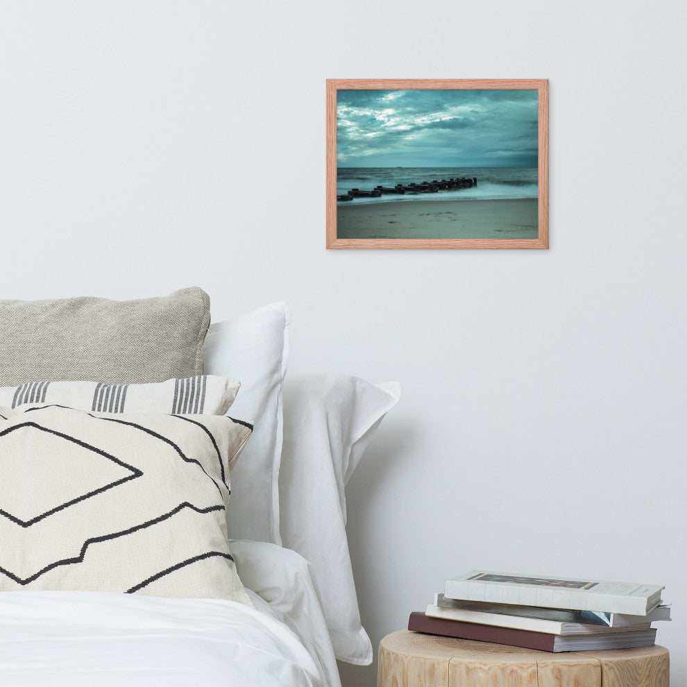 Blue Morning at Rehoboth Coastal Landscape Framed Photo Paper Wall Art Prints, Red Oak, 12" X 16"