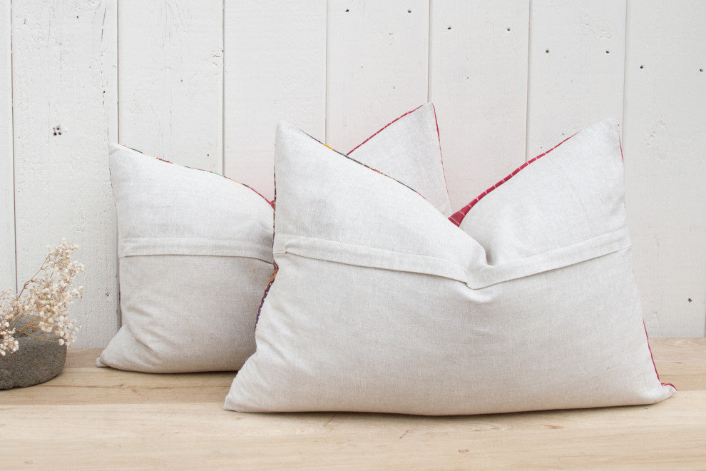Pair of Floral Antique Mashru Tribal Lumbar Pillows
