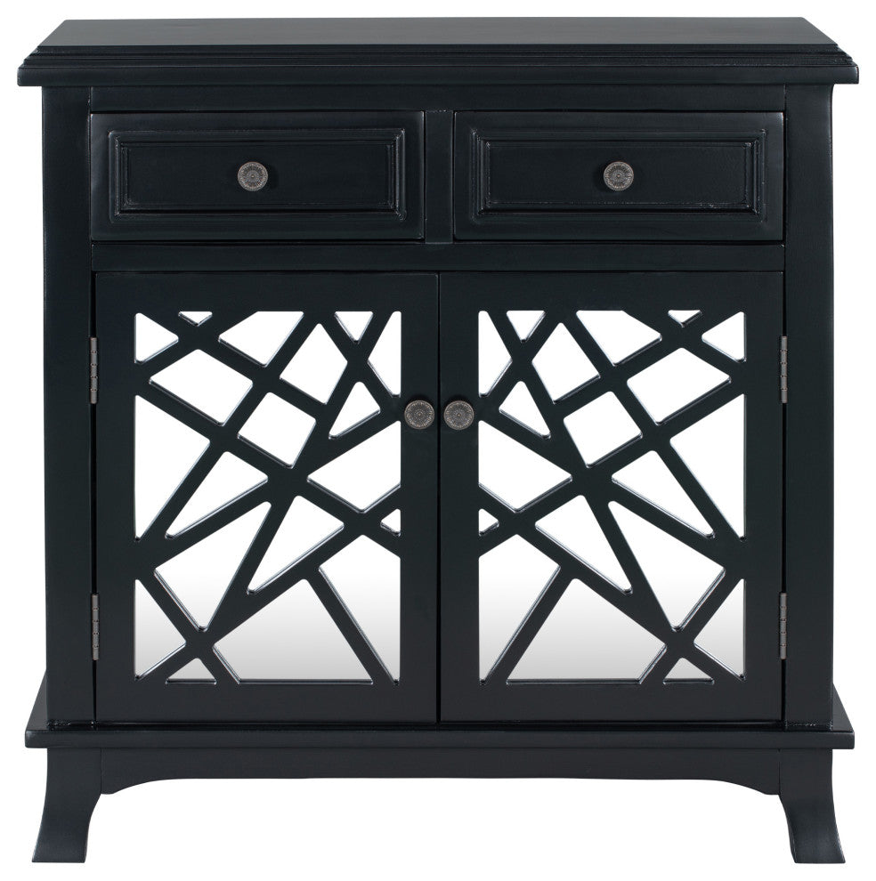 Wood Double Door Accent Cabinet with 2 Drawers, Black, 30'' X 14''