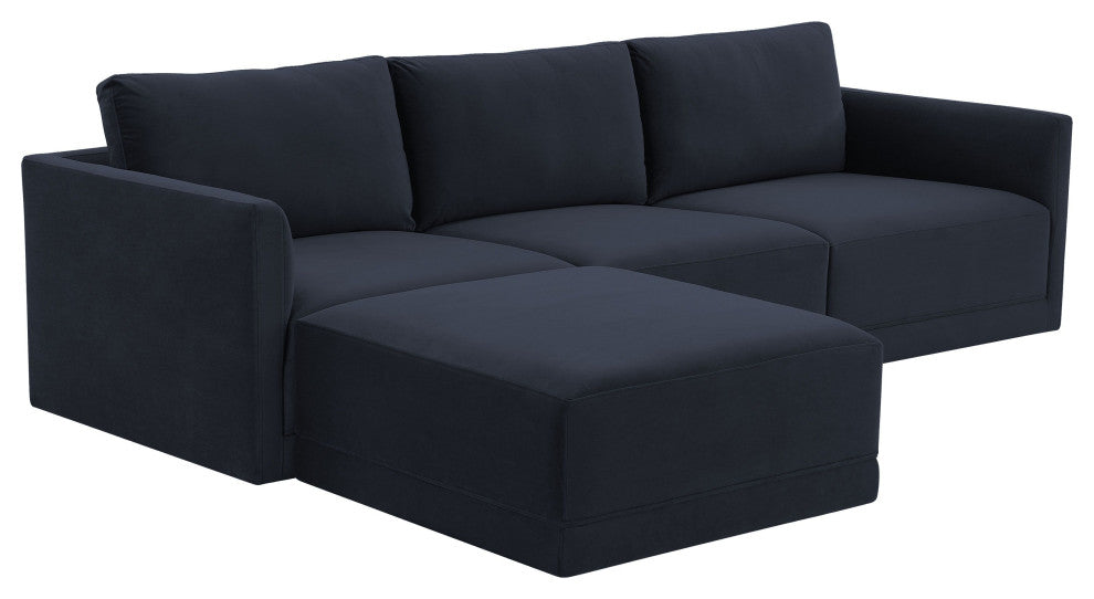 Flix Modular Velvet Sectional Sofa, Modern 4 Piece Sectional Couch Set, Navy Blu