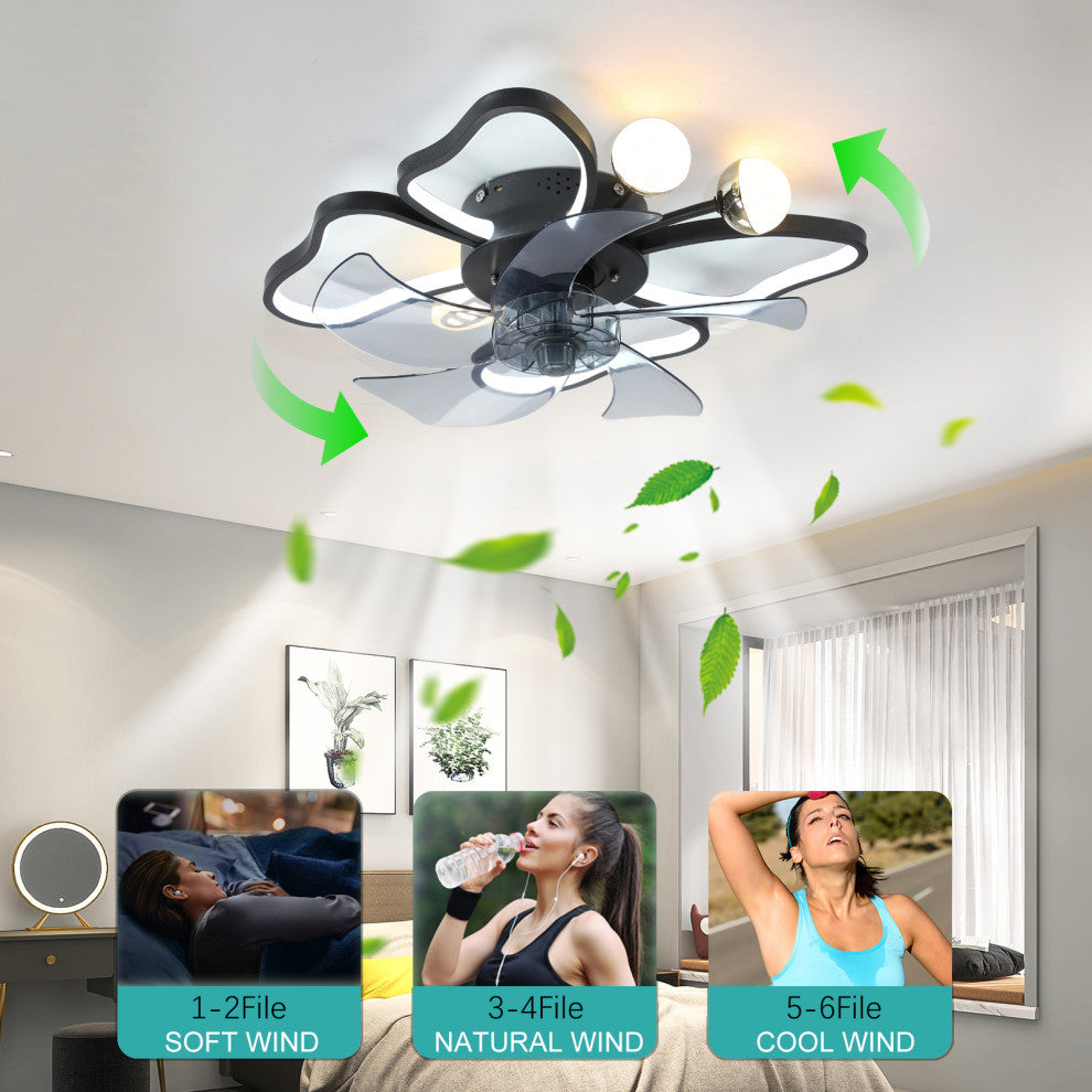 20 in. W x 6 in. H Iron Ceiling Fan in Black with Dimmable LED Lights