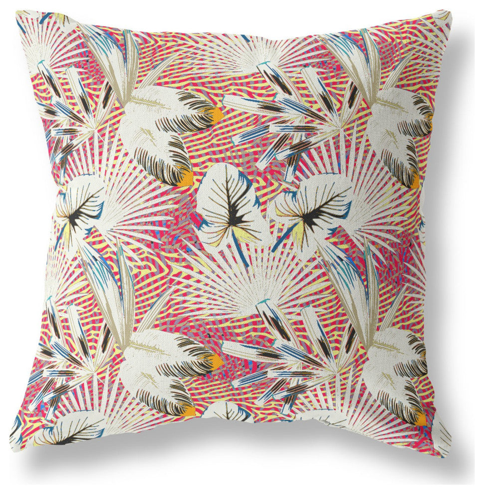 20" White Red Tropical Indoor Outdoor Throw Pillow