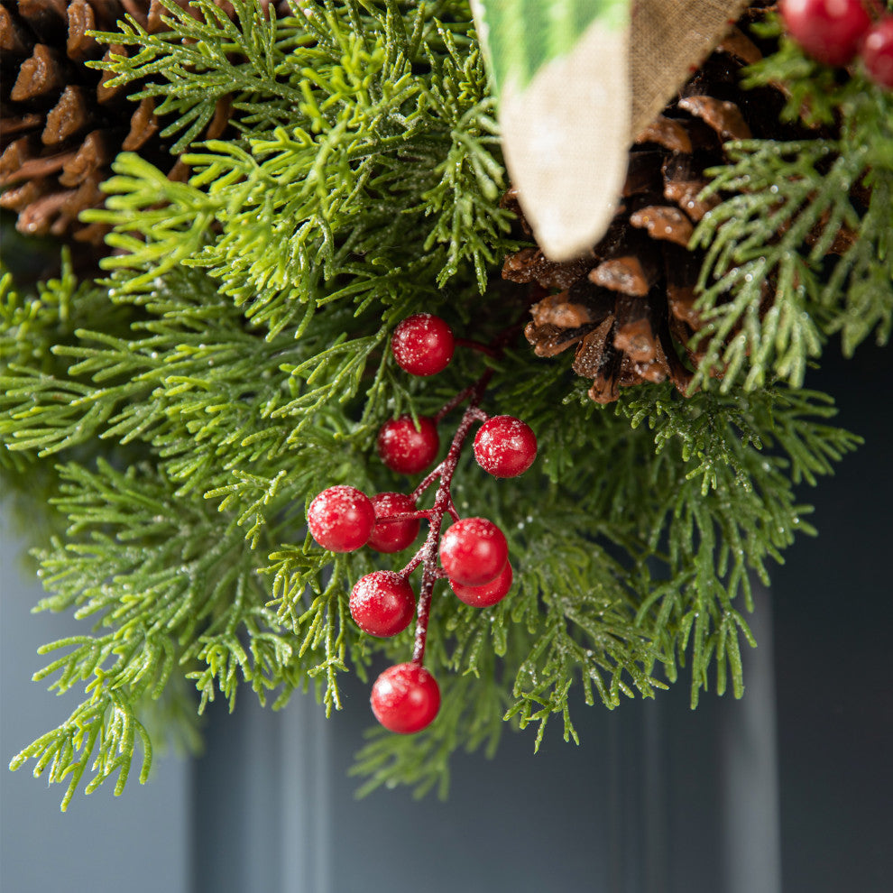 24"D Cypress Leaves Pinecone Wreath