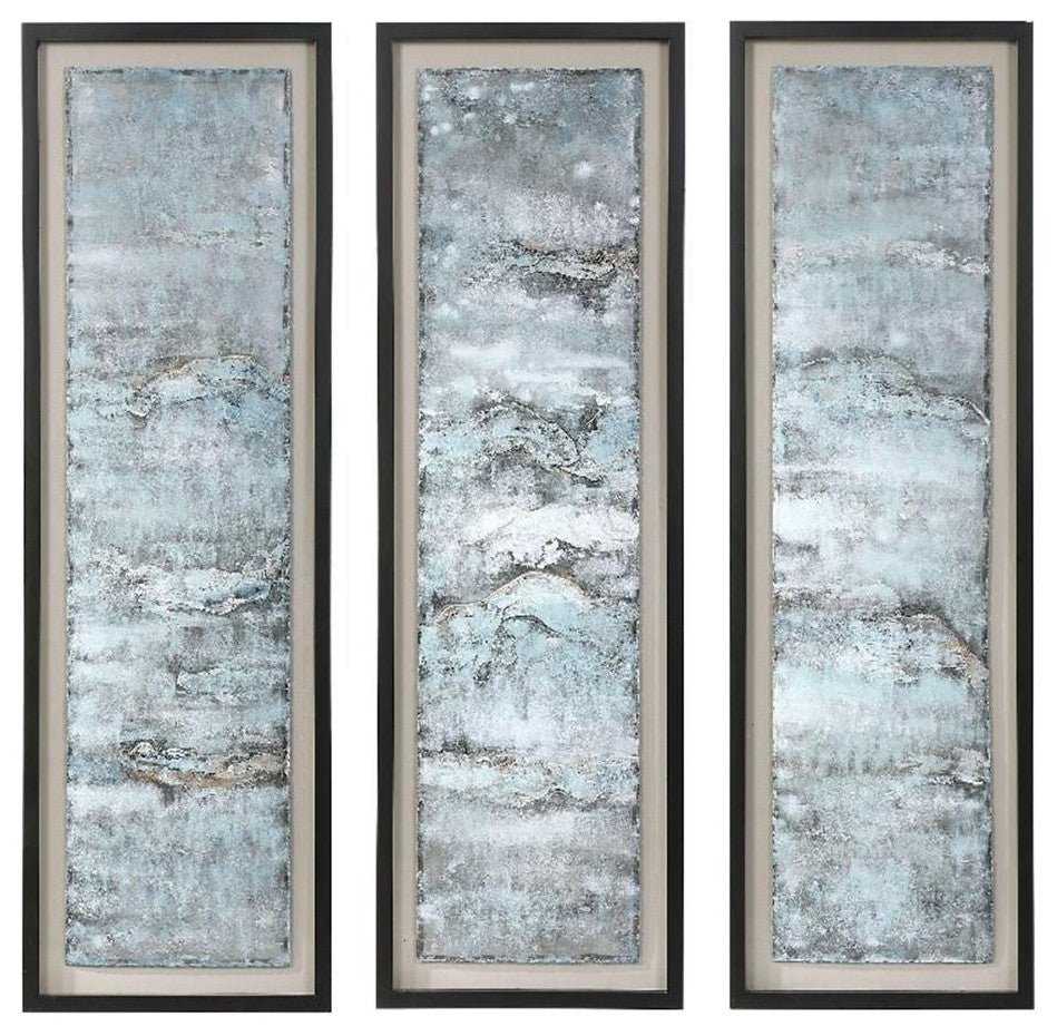 Uttermost Ocean Swell Iron MDF Framed Prints - Black/Blue/Gold/Silver (Set of 3)