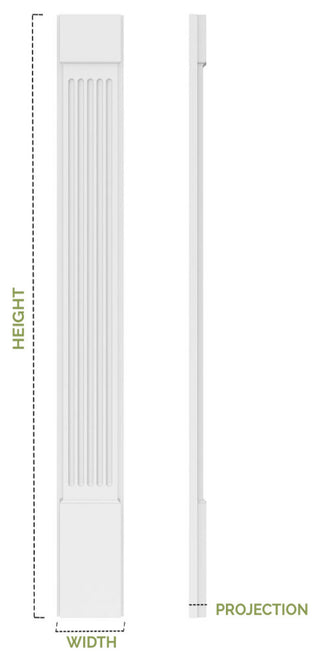 5"W x 96"H x 2"D with 16" Attached Plinth, Fluted Pilaster (each)