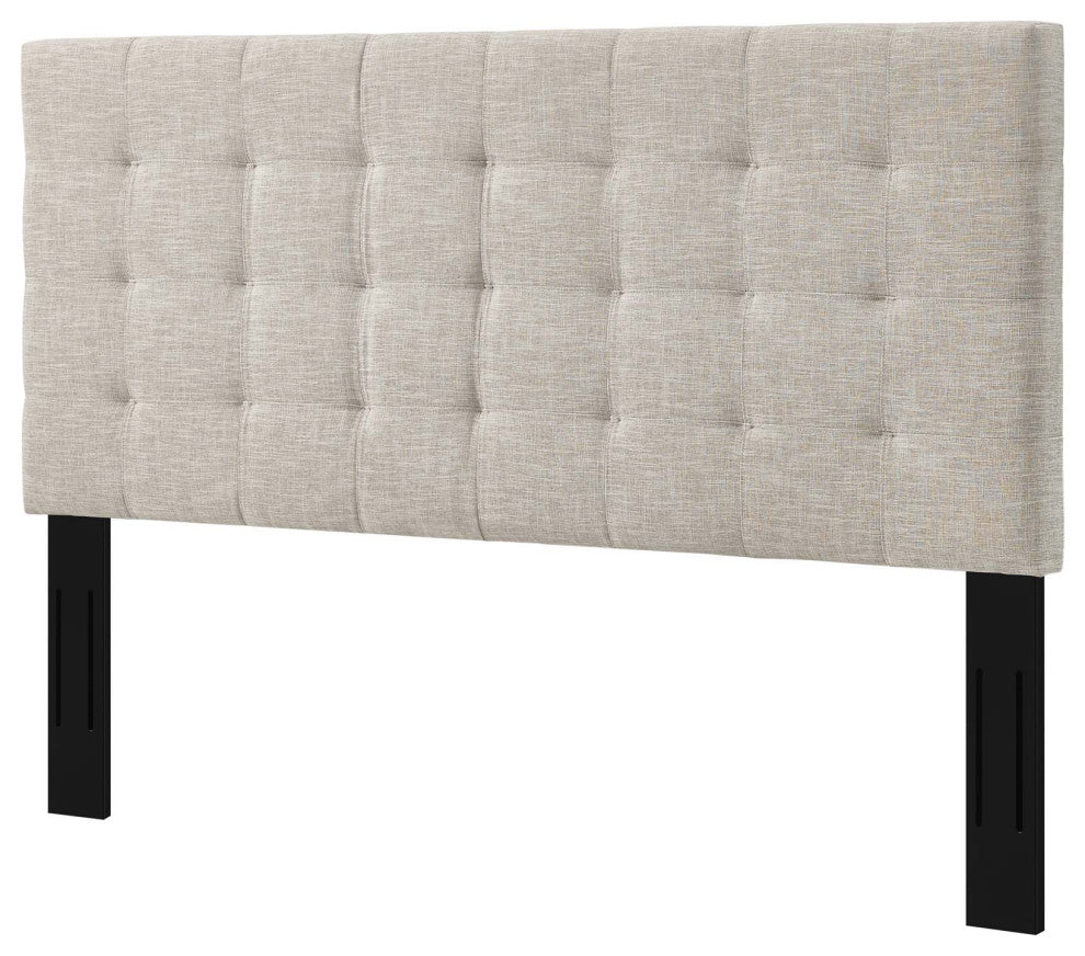 Contemporary Modern Designer Bedroom King Size Tufted Headboard, Fabric, Beige