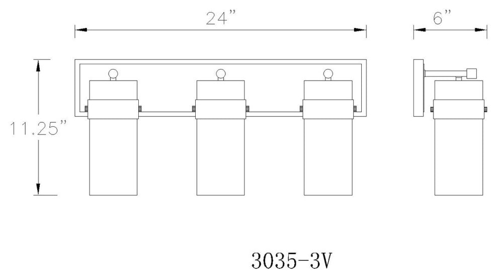 Zlite 3035-3V-PN 3-Light Vanity, Clear