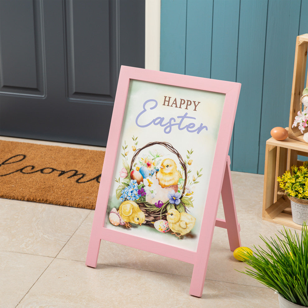 24"H Easter Wooden Chicks Easel Porch Sign