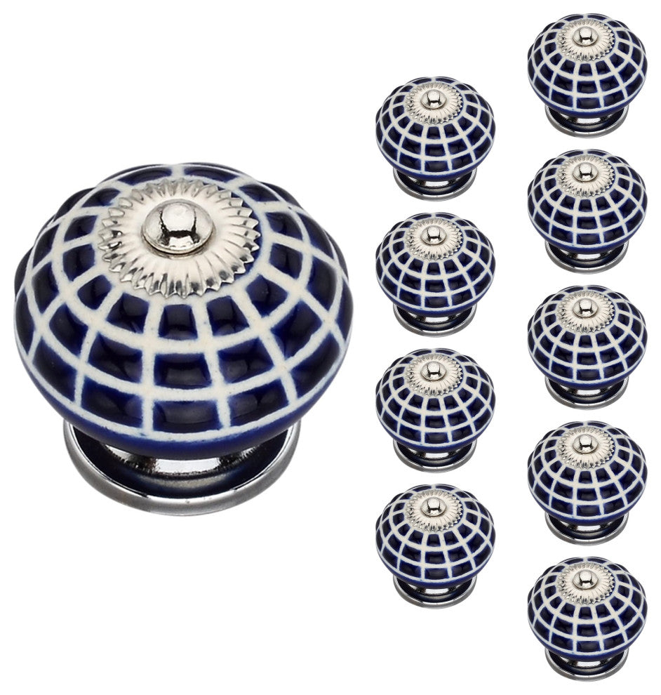 Ceramic Knob, 1-4/7'', Decorative Knob, Blue Drawer Cabinet Knob, 10-Pcs