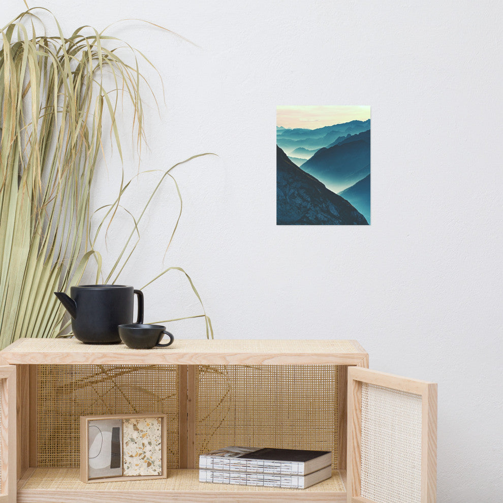 Misty Blue Silhouette Mountain Range Landscape Photo Unframed Wall Art Prints, 11" X 14"