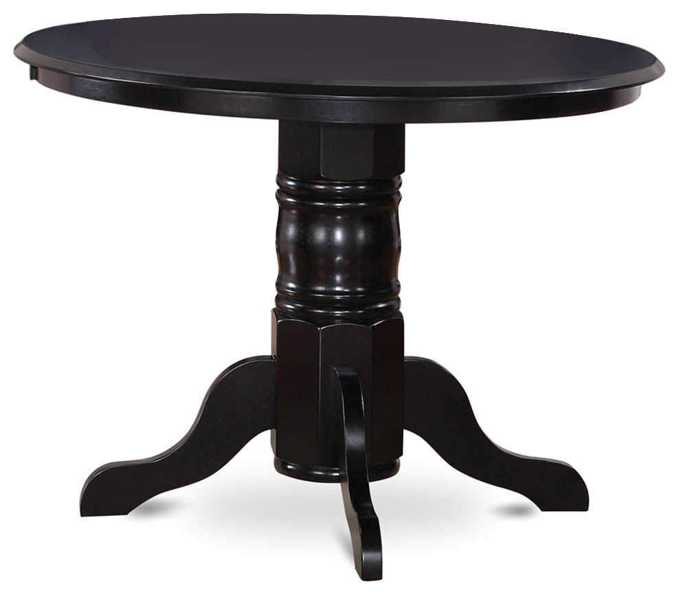 5Pc Rounded 42" Dining Table, Four Parson Chair, Black Finish Leg