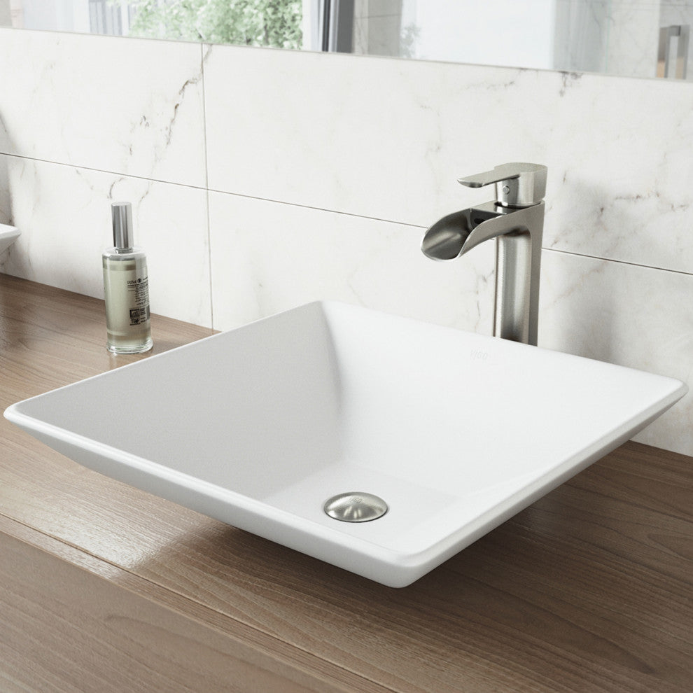 VIGO Hibiscus 16"L x 16"W x 5"H Matte Stone Square Bathroom Vessel Sink