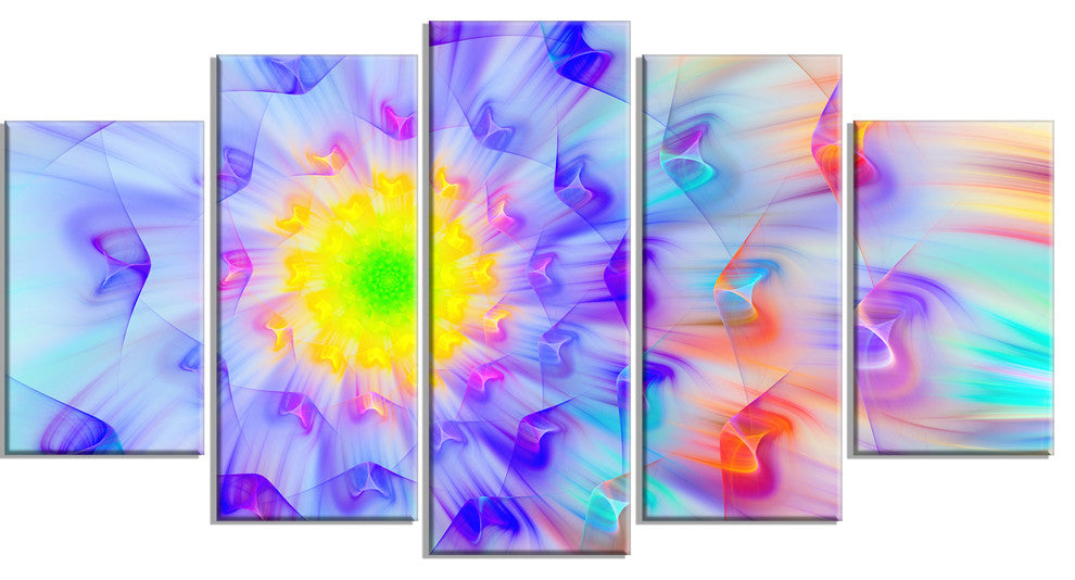 Large Yellow Alien Fractal Flower, Floral Canvas Art Print, 60"x32", 5 Panels