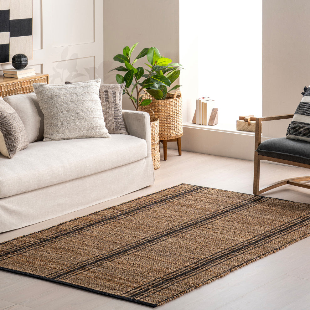 Nuloom Odette Braided Striped Jute Rug, Natural 5' x 8'