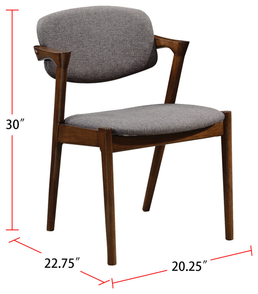 Set of 2 Dining Side Chairs, Gray and Dark Walnut