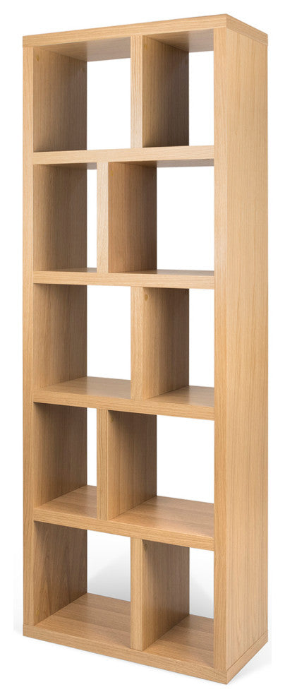 Open bookcase high narrow shelves, Oak