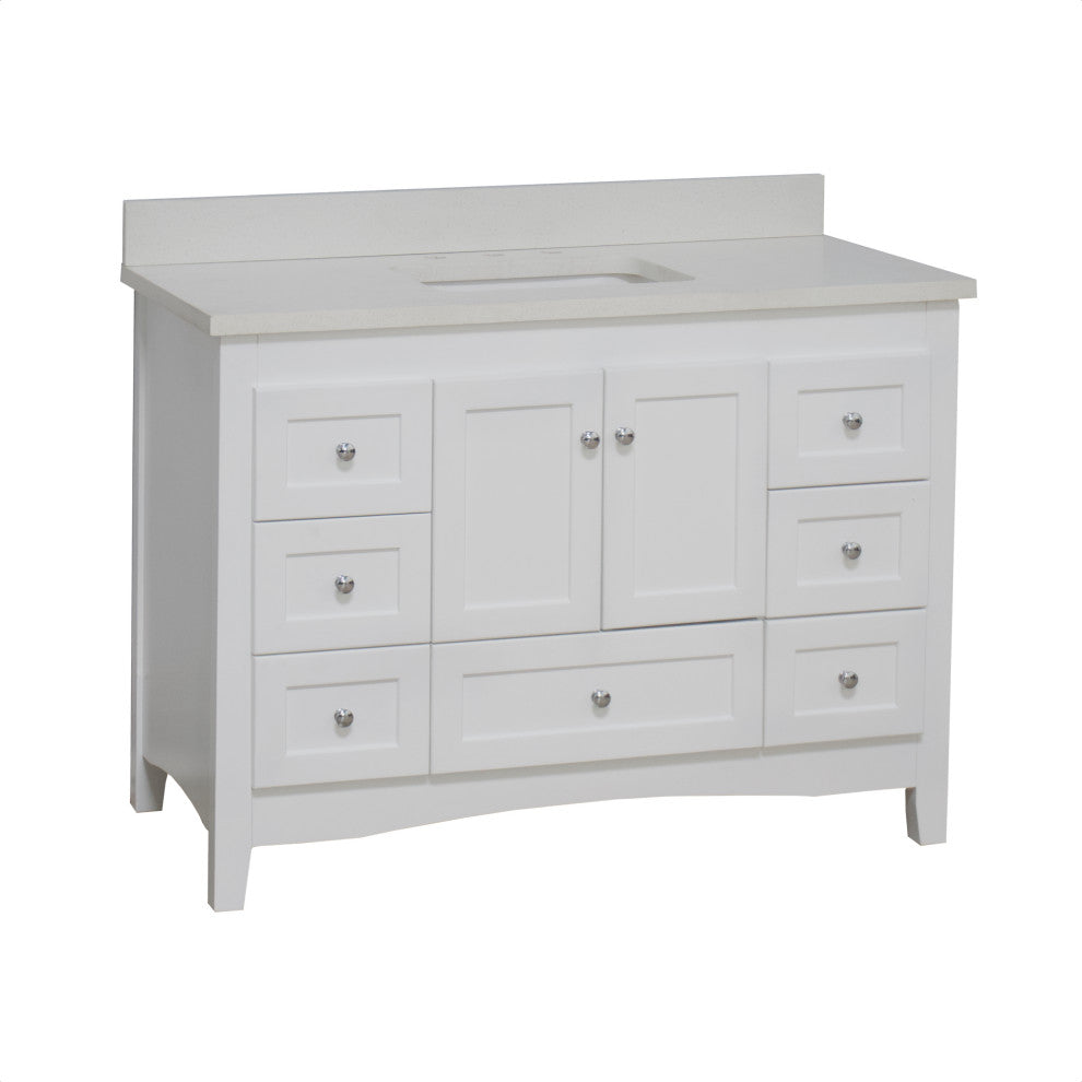 Abbey 48" Bathroom Vanity, White, Quartz