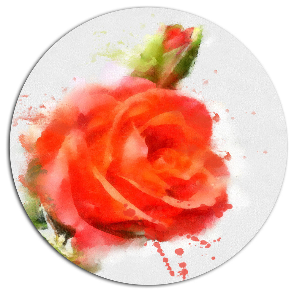Red Hand-Drawn Rose Sketch, Floral Large Disc Metal Wall Art, 11"