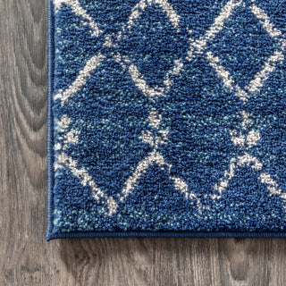 Moroccan HYPE Boho Vintage Diamond Runner Rug, Blue/White, 2 X 10