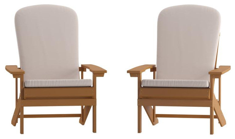 Charlestown Set of 2 Adirondack Chairs with Cushions, Teak/Cream