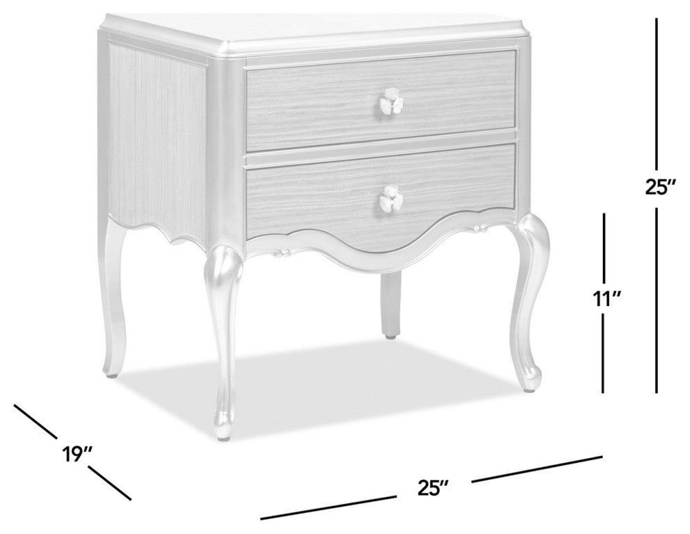 Helena 25" 2-Drawer Gold Accent Solid Wood Storage Side Table, Natural Brown