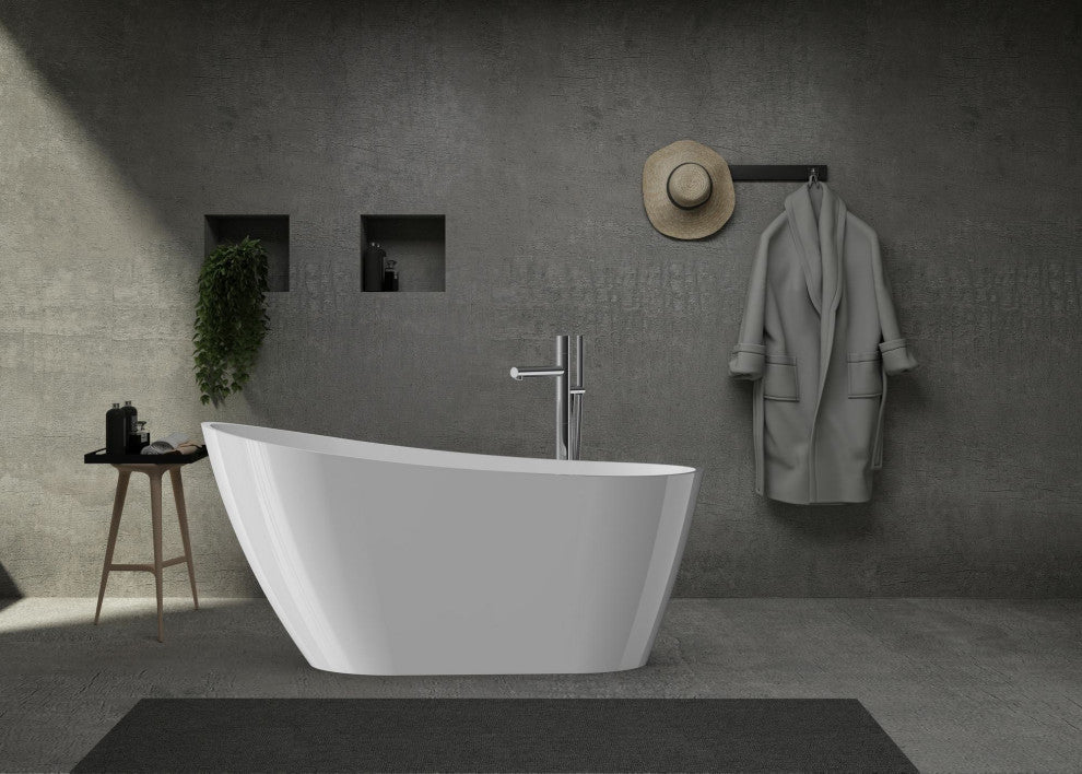 Acrylic Freestanding Bathtub With Drain and Overflow cover, Glossy White, 67"