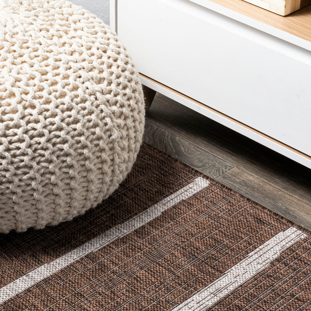 Colonia Berber Stripe Indoor/Outdoor Rug, Brown/Beige, 2x10