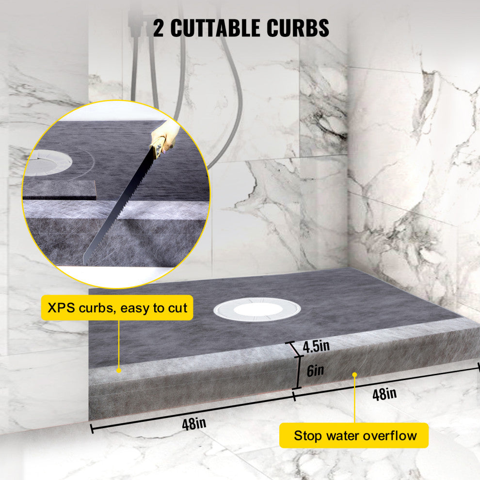 VEVOR Shower Curb Kit Watertight Shower Pan, 48x72 Inch