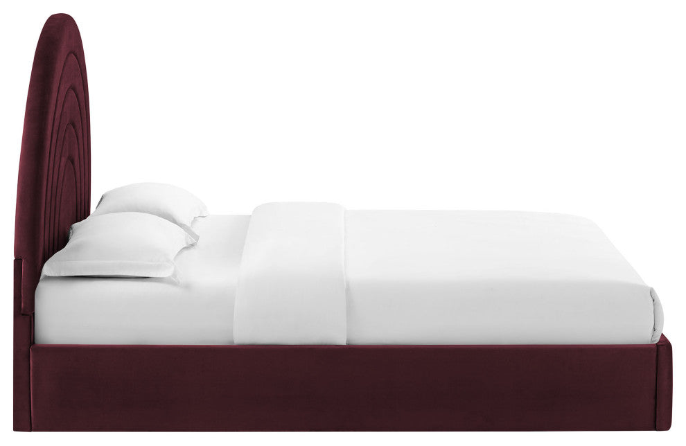 Solana Arched Performance Velvet Queen Platform Bed, Mulberry