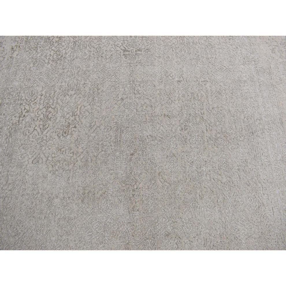 Taupe, Fine Jacquard Loomed Weave Wool and Silk Persian Design Rug, 8'9"x12'1"