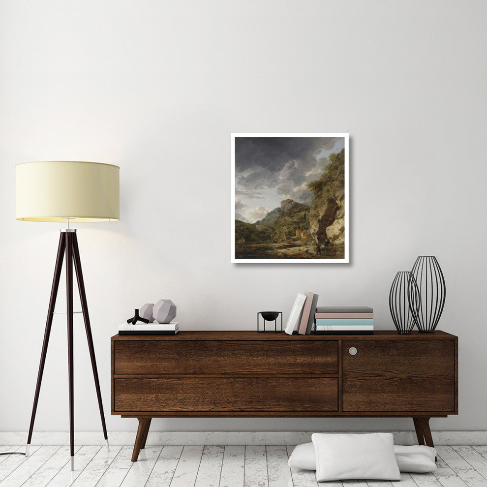 "Mountain Landscape with River and Wagon" Paper Art, 29"x32"