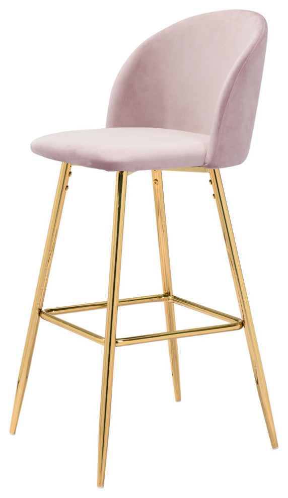 Bar Stool Chair Barstool, Steel Metal, Fabric, Pink, Gold, Kitchen Cafe Bistro