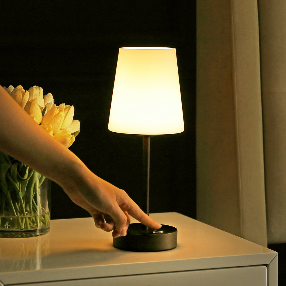 12.75" Modern Minimalist Iron Rechargeable Integrated LED Table Lamp, Black