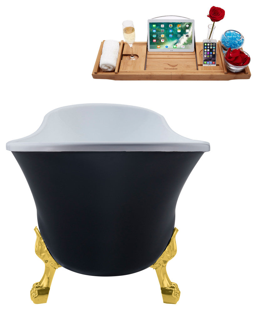 59" Streamline N362GLD-IN-GLD Clawfoot Tub and Tray With Internal Drain