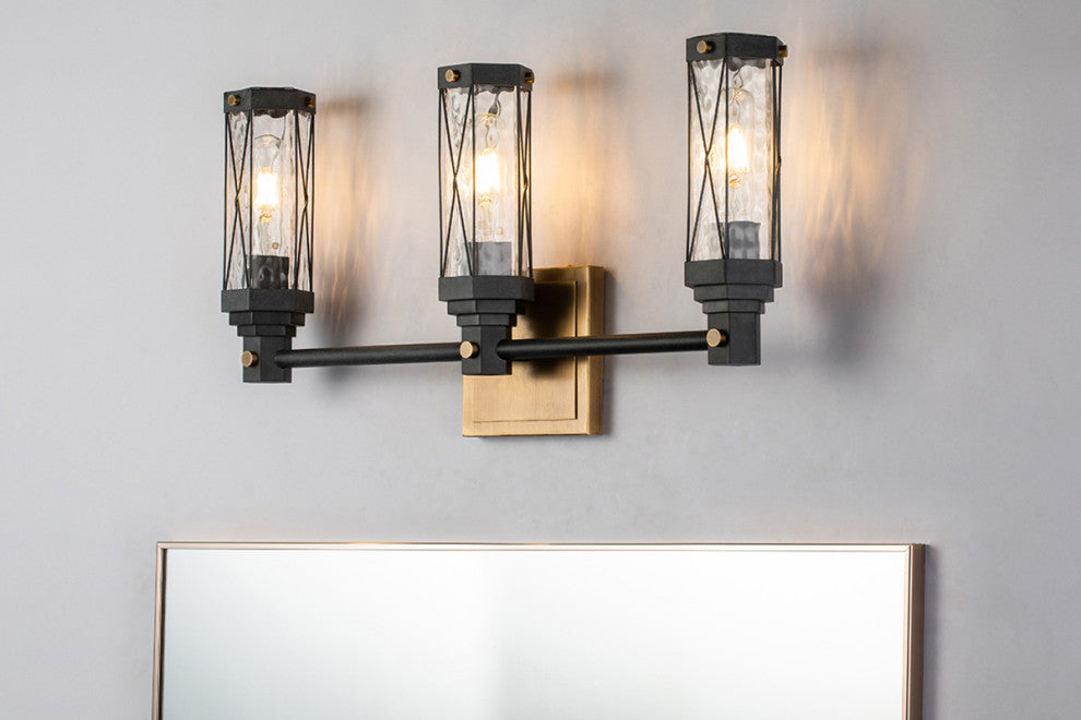 Abbey 3 Light Bath Bath Vanity Light, Weathered Zinc and Antiqued Brass