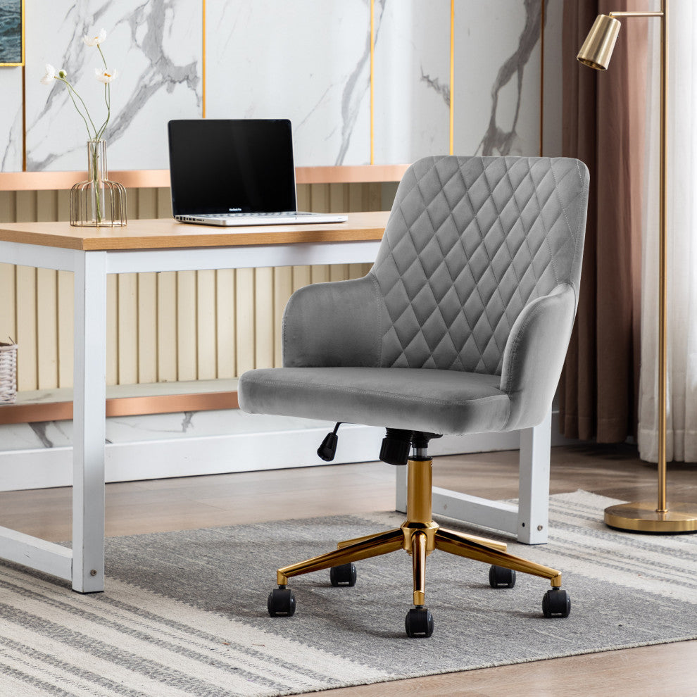 Diamond Quilted Sloped Arms Desk Chair, Grey