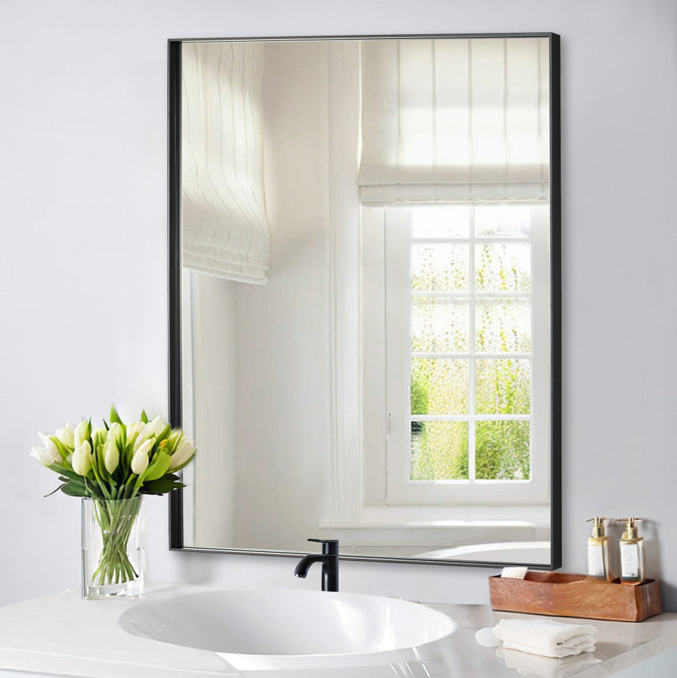 Rectangle Framed Bathroom Vanity Mirror Accent Wall Mirror, Black, 36"x48