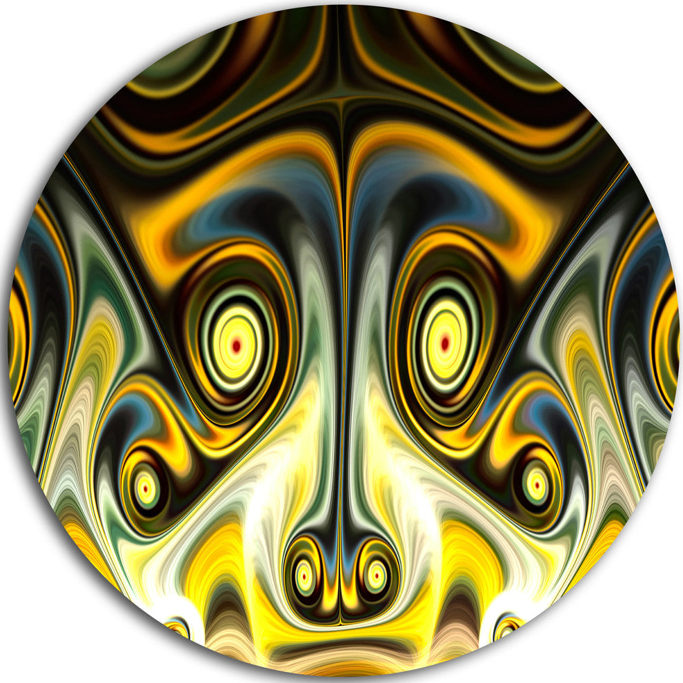 Unique Light Yellow Fractal Design Pattern, Round Metal Wall Art, 11"