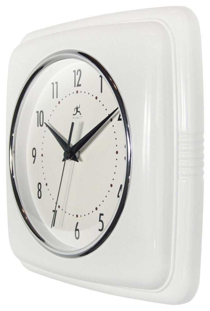 Square Retro Wall Clock, 9.25", White