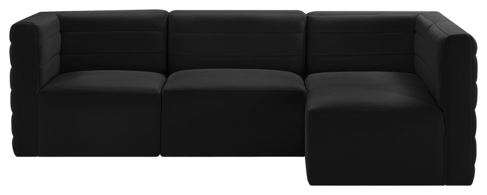 Quincy Velvet Upholstered 4-Piece L-Shaped Modular Sectional, Black