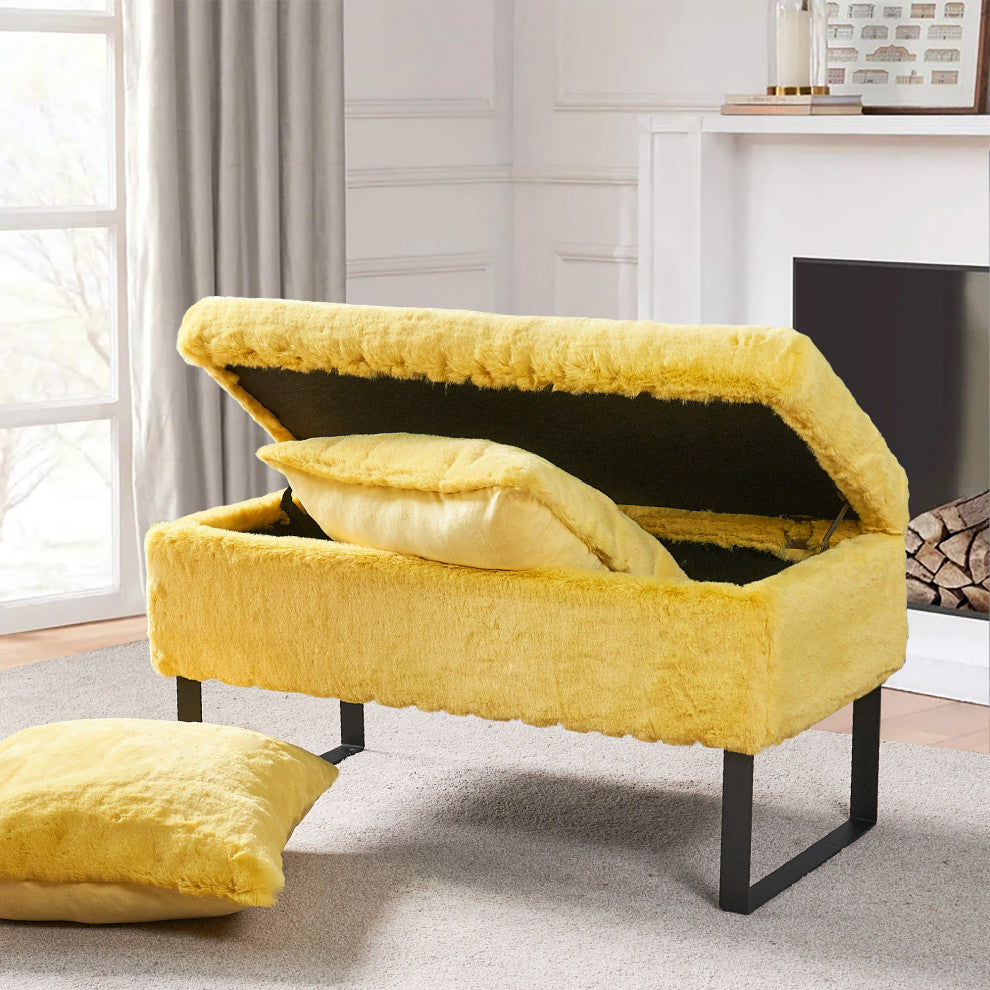 Heavy Faux Fur Storage Sunshine Yellow Ottoman 18" x 36" x 10"