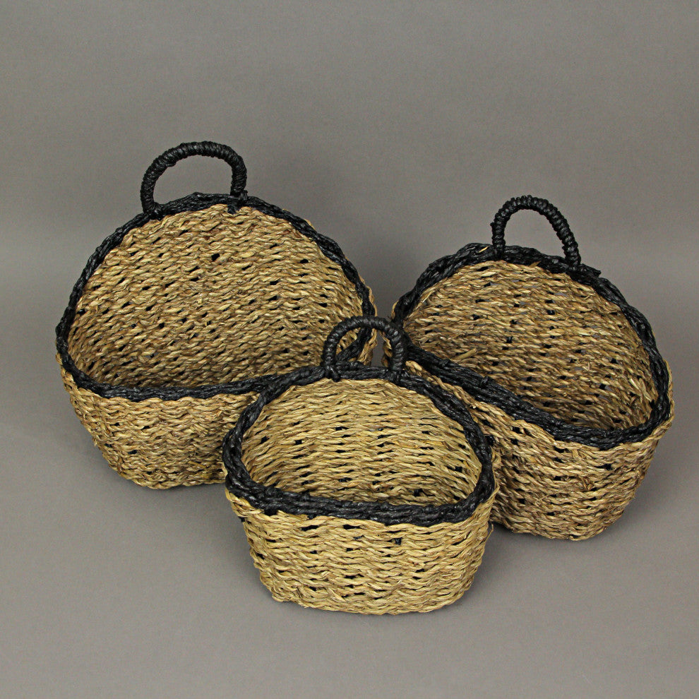 Set of 3 Woven Seagrass Baskets Decorative Rustic Home Storage Decor Organizer