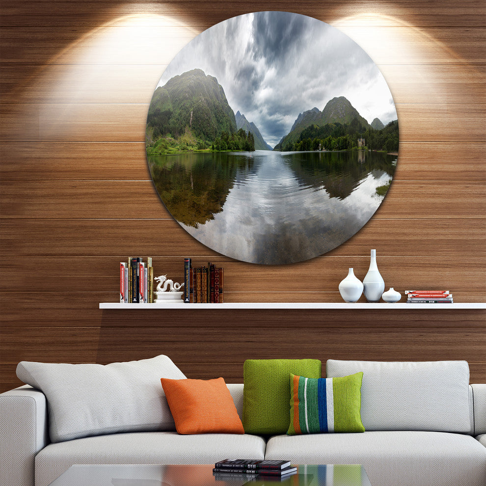 Highland Mirrored In Calm Waters, Landscape Round Wall Art, 38"