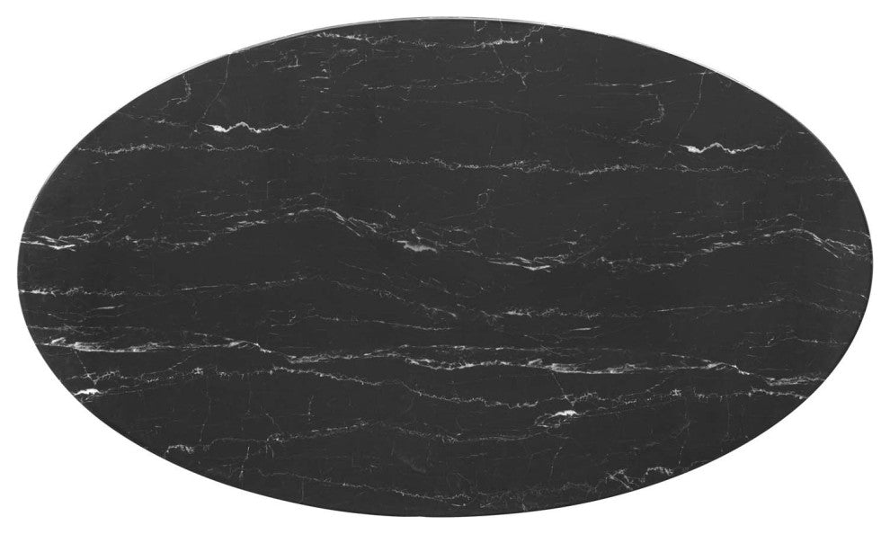 54" Dining Table, Round, Black White, Artificial Marble, Metal, Modern