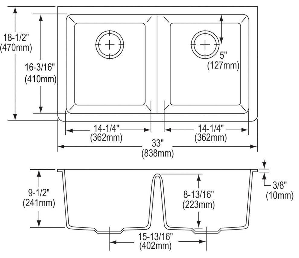 Elkay Quartz Classic 33" Undermount Sink Kit, Black